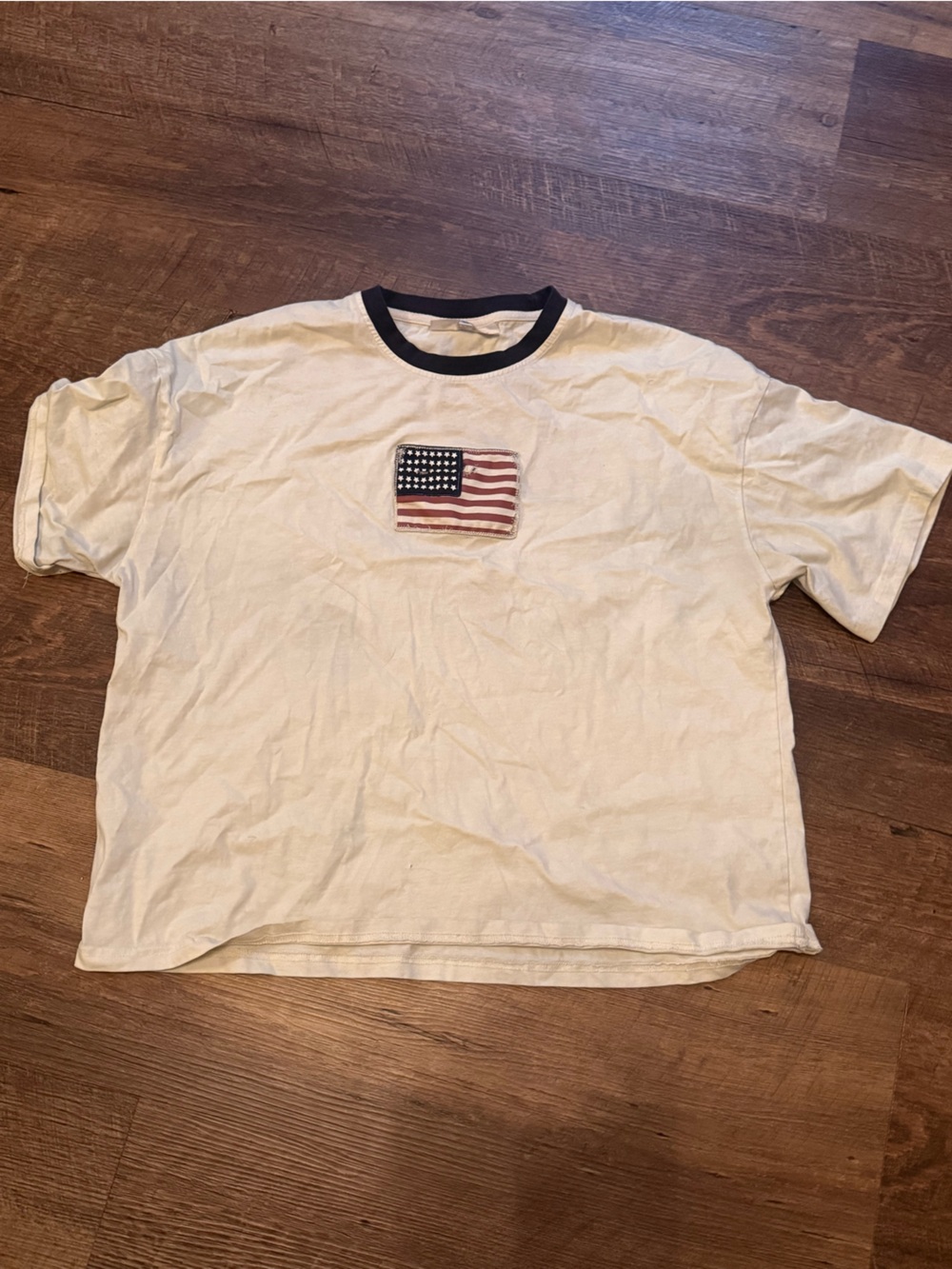 Cream Short Sleeve Tee with American Flag Patch
